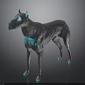 3D Dog Character With Gray Body And Blue Glowing Ears Eyes Nose Paws