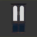 Vintage Wooden Cabinet With Blue Doors Orange Top And Glass Front Panels