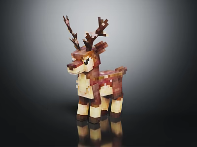 Pixel Art Deer Character With Detailed Antlers And Brown White Design 3d model