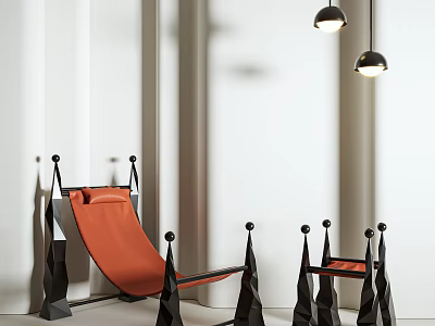 Modern Orange Lounge Chair With Geometric Black Metal Legs And White Wall 3d model