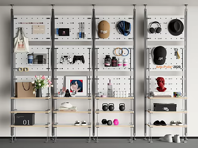 Modern Storage Rack Aluminum Profile Storage Rack Porch Decoration Rack Shoe Rack Optical Axis Hole Board 3d model