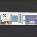 Modern 3D Room Interior Design With Living Room Bedroom Colorful Walls And Furniture