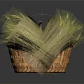 Natural Handwoven Wicker Basket Filled With Dry Grass For Daily Use