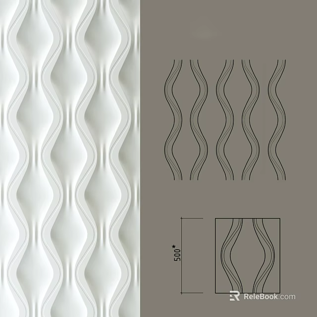 White 3D Textured Wall With Wavy Pattern And Modern Decorative Design 3d model 