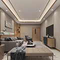 Modern Hotel Room Interior With Sofa Armchair Bed Decorative Painting And TV