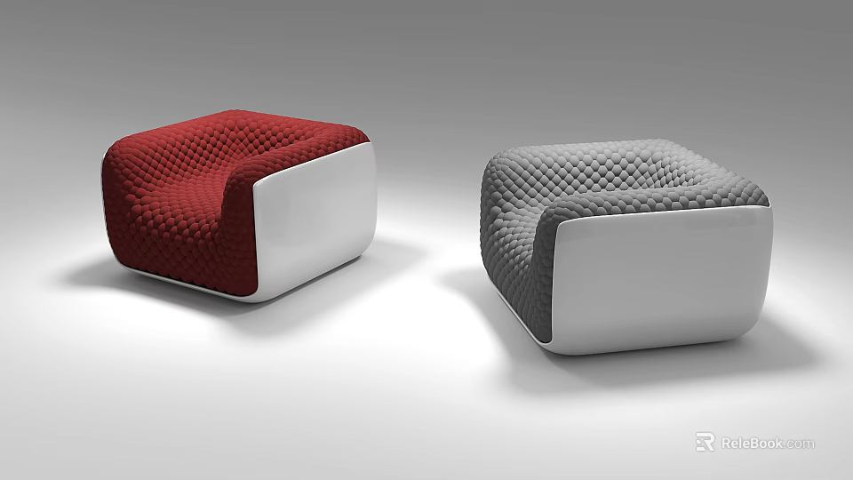 Modern Red and Gray Single Seater Sofa with Quilted Texture and White Base 3d model