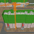 Large Construction Site With Multiple Cranes And Green Residential Buildings in Urban Area