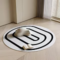 Round Area Rug with Black and White Circular Pattern White Stuffed Bear and Open Book 3d model