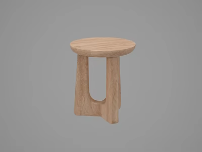 Wooden Stool with Round Seat Light Wood Material Minimalist Design and Unique Leg Structure 3d model