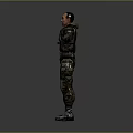 Human Military Character in Camouflage Uniform With Tactical Gear and Outstretched Arms