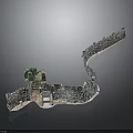 Detailed Winding Great Wall Model Architecture With Watchtower And Green Vegetation