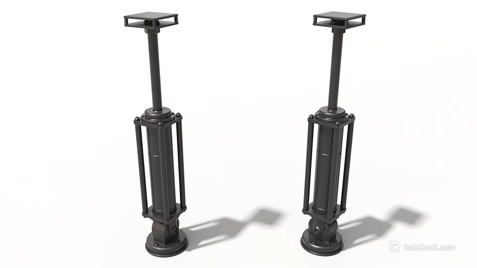 Two Black Vertical Industrial Equipment Pumps with Cylindrical Body and Square Top 3d model 