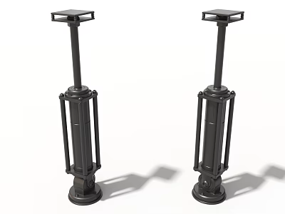 Two Black Vertical Industrial Equipment Pumps with Cylindrical Body and Square Top 3d model
