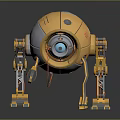 Yellow And Gray Robot Mechanical Creature With Large Blue Eye And Mechanical Legs 3D Design