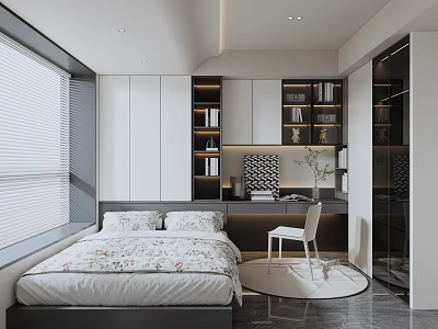 Modern Simple Tatami Bedroom Tatami Bedroom Study Desk Cabinet Integrated Second Bedroom Single Bed 3d model