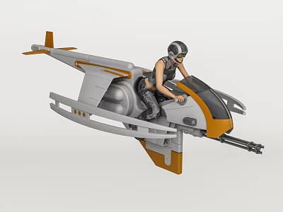 Detailed Gray And Orange Fighter Jet 3D Model With Helmeted Pilot And Weaponry 3d model