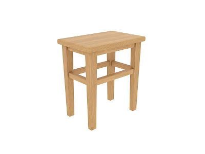 Light Wood Color Wooden Stool With Simple Structure And Square Seat Design 3d model