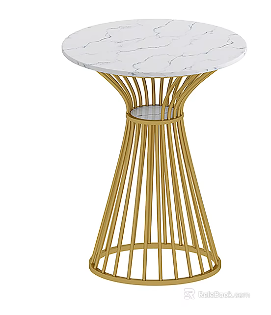 Modern Coffee Table With White Marble Top And Gold Metal Frame Design 3d model 
