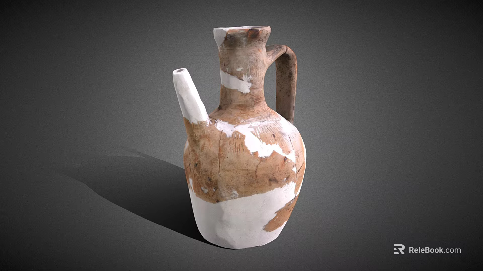 Vintage Rustic Earthenware Jug With Chipped Brown White Finish Handle Spout 3d model 