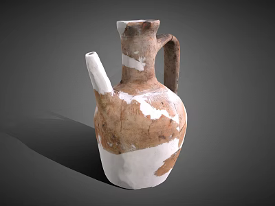 Vintage Rustic Earthenware Jug With Chipped Brown White Finish Handle Spout 3d model