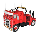 Red Classic Truck With Chrome Grille And White Spoke Wheels