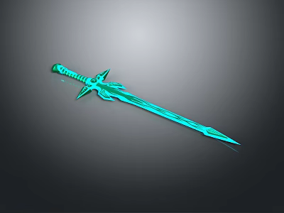 Green Sword With Intricate Decorations And Glowing Metallic Texture On Dark Background 3d model