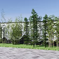 Lush Bamboo Garden Landscape With Circular Wall Decor And Slate Paved Ground