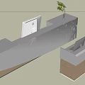 Modern Reception Desk Design With White Surface Wooden Base Small Side Cabinet And Potted Plant