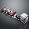 Snow Covered Red Dump Truck With White Cab And Open Bed On Reflective Surface