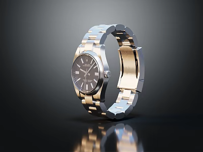 Stylish Modern Watch With Metal Strap Dark Dial And Roman Numerals 3d model