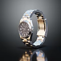 Stylish Modern Watch With Metal Strap Dark Dial And Roman Numerals