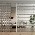 Modern Glass Brick Wall Partition In Living Room Interior Design With Transparent Decorative Panels