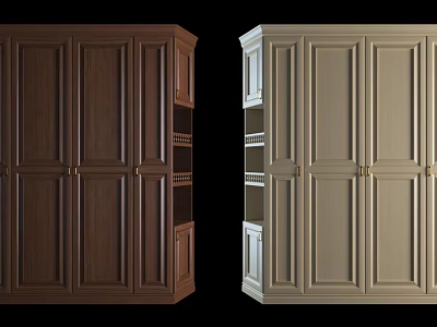 Dark Brown and Light Beige Wardrobes with Door Design and Internal Shelves 3d model