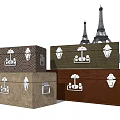 Decorative Stacked Boxes With Various Colors Ornate Designs And Eiffel Tower Models 3d model