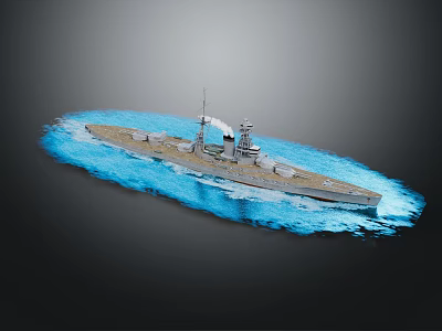 Historical Battleship Watercraft Sailing On Blue Waves With Detailed Deck Design 3d model