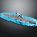 Historical Battleship Watercraft Sailing On Blue Waves With Detailed Deck Design