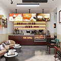 Modern Café Interior Design With Bar Counter Sofa Seating Coffee Machines And Menu Boards