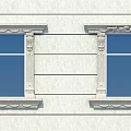 Casement Windows with Stone Frames Decorative Columns and Blue Glass on Light Colored Wall 3d model