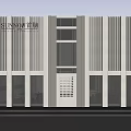 Modern Storefront Facade Design With Vertical Striped Walls Glass Windows And Brand Signage