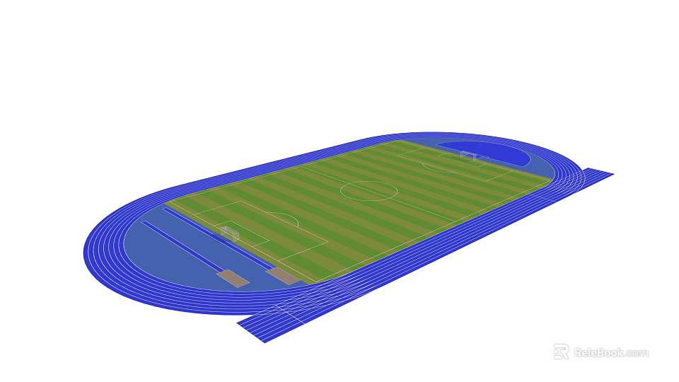 Oval Shaped Soccer Field With Green Grass And Blue Running Track 3d model 