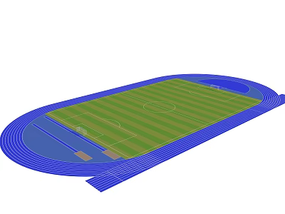 Oval Shaped Soccer Field With Green Grass And Blue Running Track 3d model