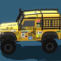 Yellow Custom Off Road Vehicle With Roof Rack Decals And Large Off Road Tires