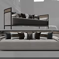 Modern Multi Seat Sofa With Light Fabric Dark Frame And Multiple Decorative Cushions 3d model