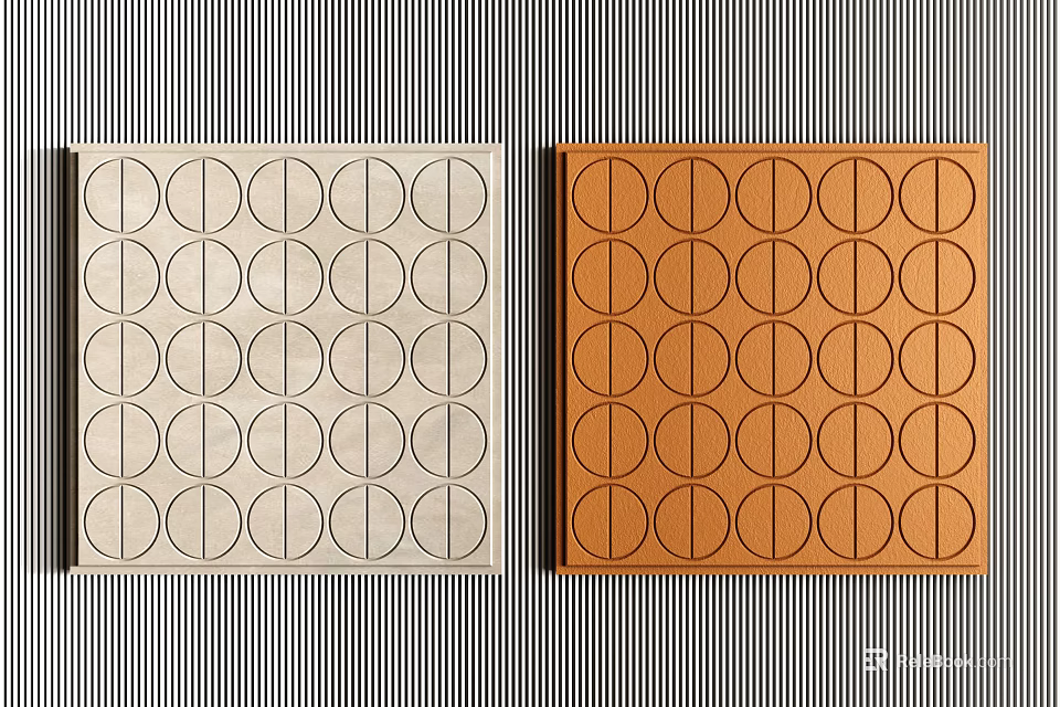 Square Light And Orange Wall Decor With Circular Patterns Vertical Lines On Striped Background 3d model 