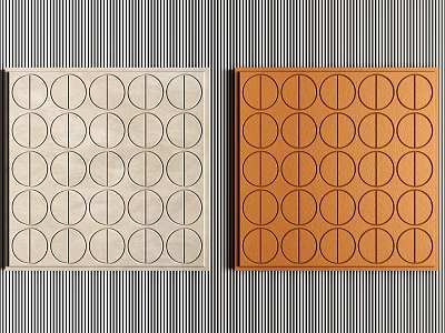 Square Light And Orange Wall Decor With Circular Patterns Vertical Lines On Striped Background 3d model