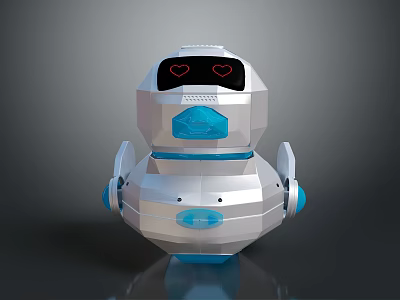 White And Blue Robot With Heart Shaped Eyes And Round Body Design 3d model