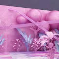 Colorful Decorative Scene With Purple Pink Archway Flowers And Geometric Shapes
