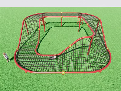 Outdoor Playground Climbing Net Equipment With Red Frame Green Mesh On Grass For Children Playing 3d model