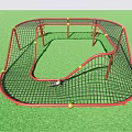 Outdoor Playground Climbing Net Equipment With Red Frame Green Mesh On Grass For Children Playing