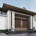 Modern Guesthouse Building With Open Porch Stone Steps Slate Path Pine Trees And Wooden Bench